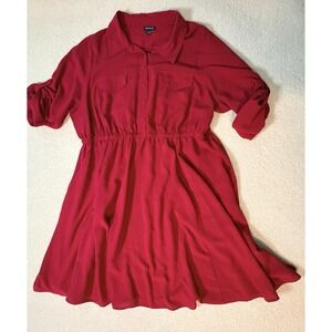 Torrid Womens 2 Red Button Front Tab Slv Rayon Dress Flowy Party Career